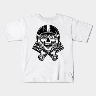 Abstract Skull Racer Helmet Crossed Pistons Kids T-Shirt